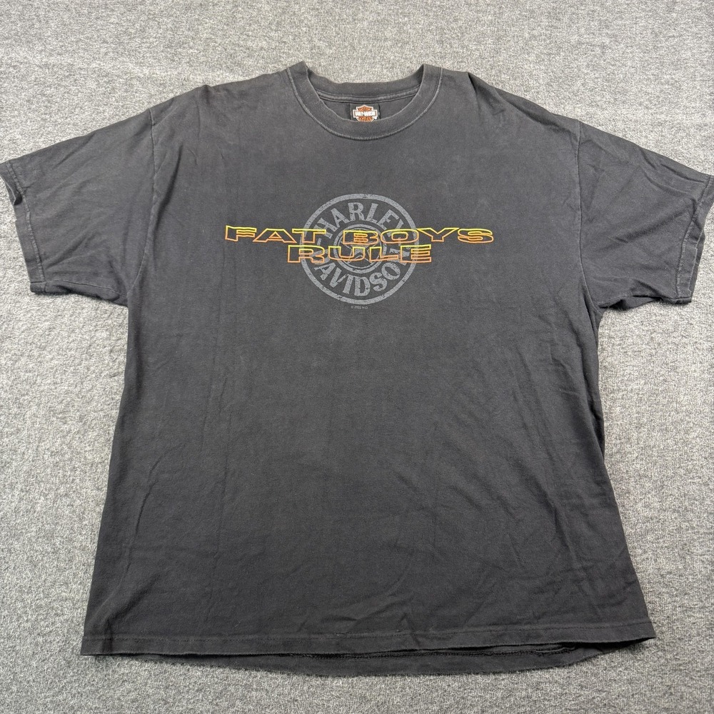 Vintage Harley Davidson Shirt Mens XL Black Fat Boys Rule Eagle Flags Made USA‎